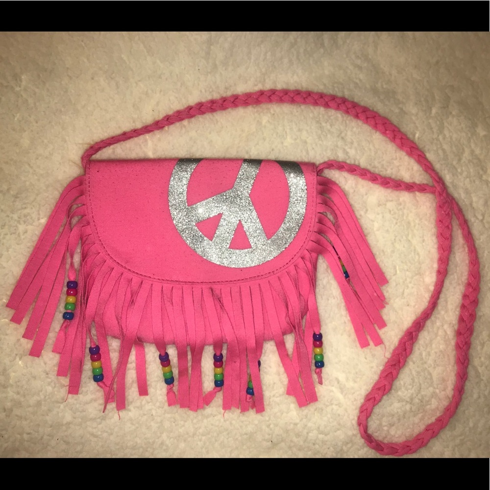 Justice  Peace Sign  Pink  Fringe  Crossbody Purse